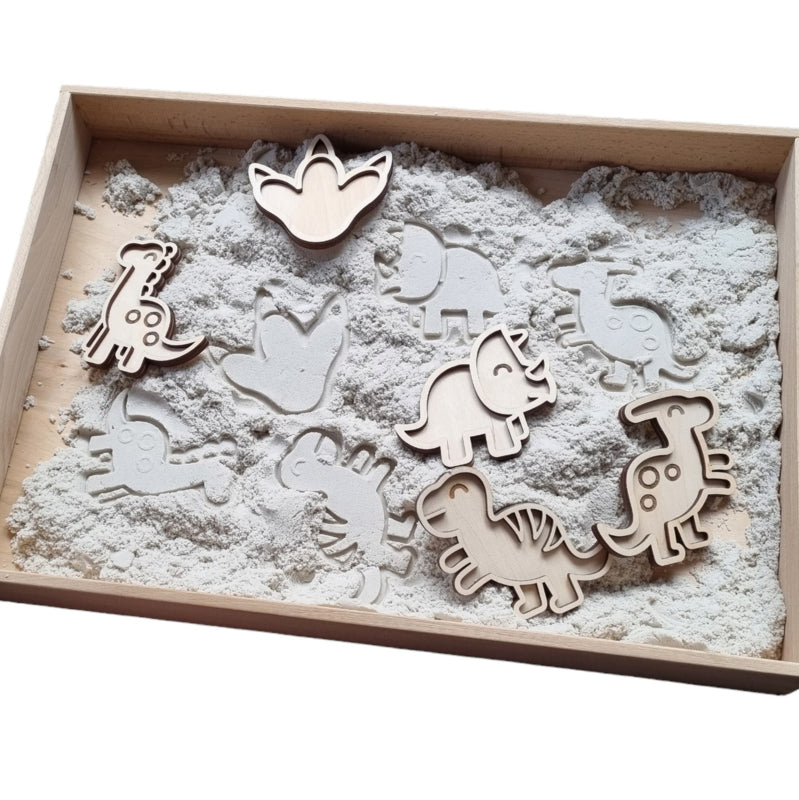 Houten mini vulvormen set dino