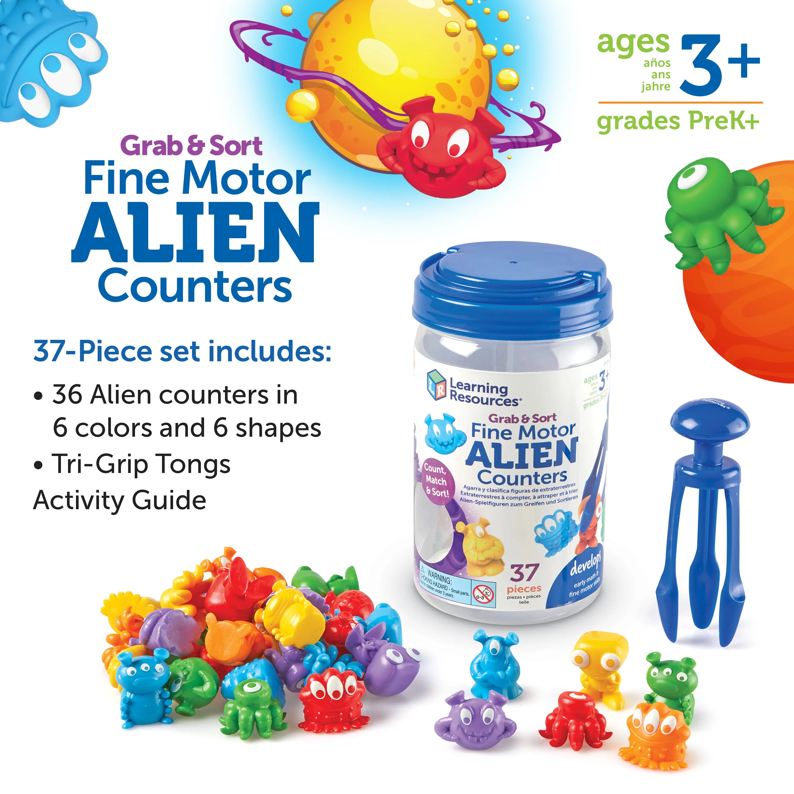 Grab & Sort Fine Motor Alien Counters