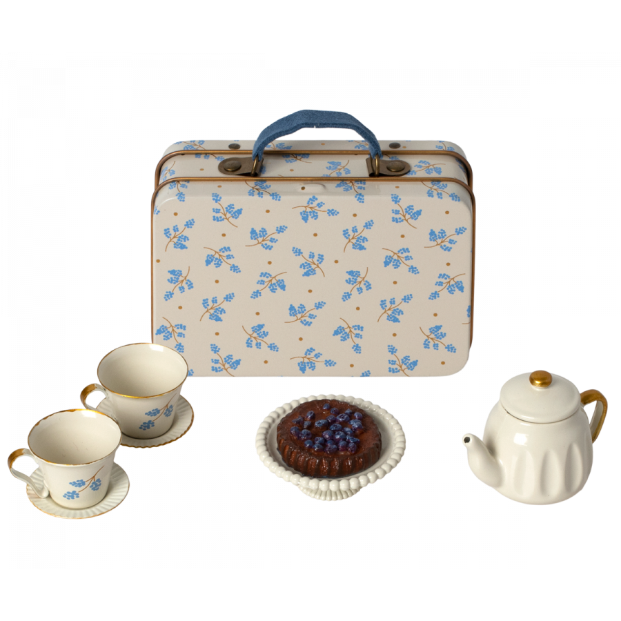Maileg thee en taartje set voor 2 blauw
