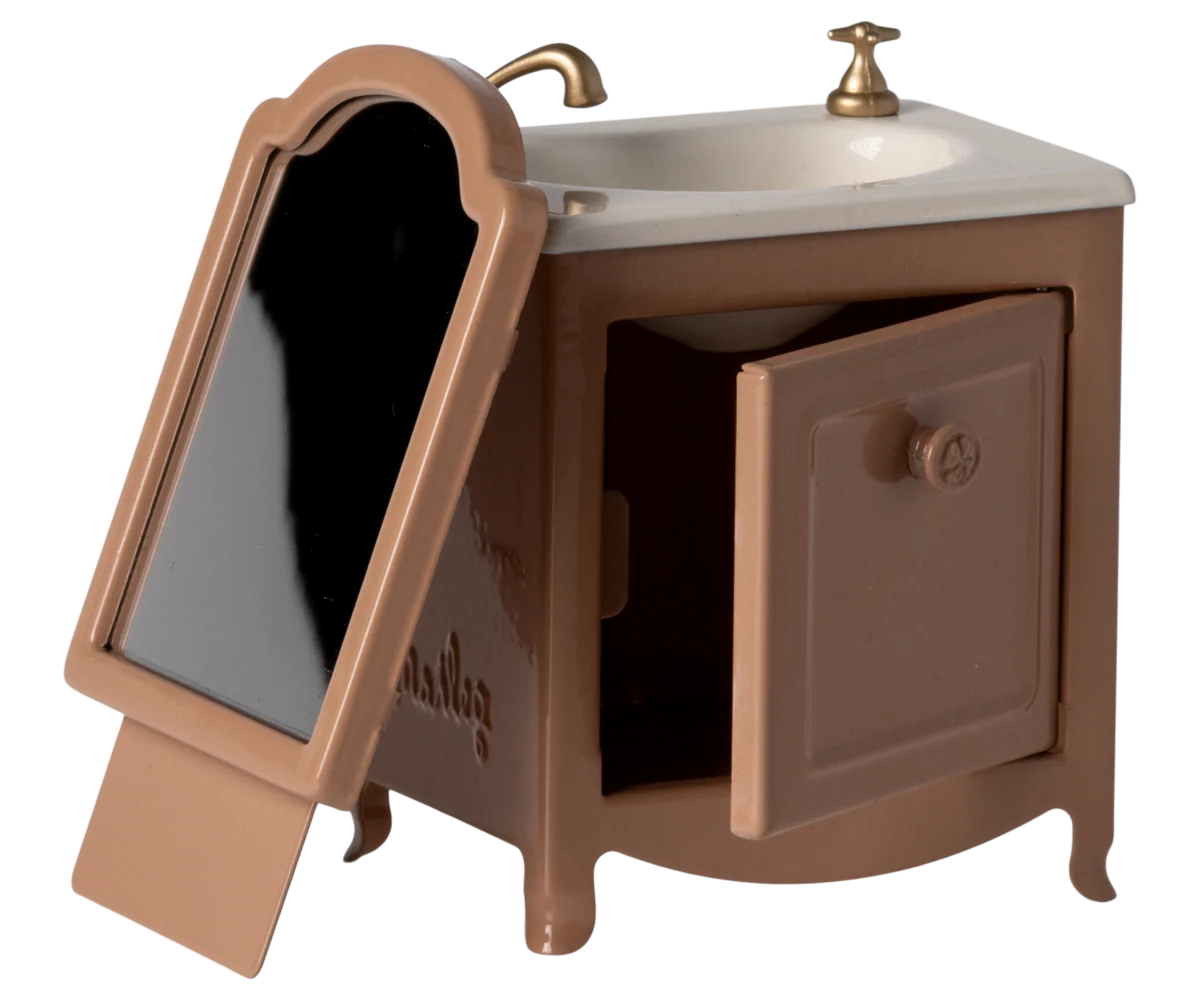 Muis wastafel met spiegel donker roze/bruin (dark powder)
