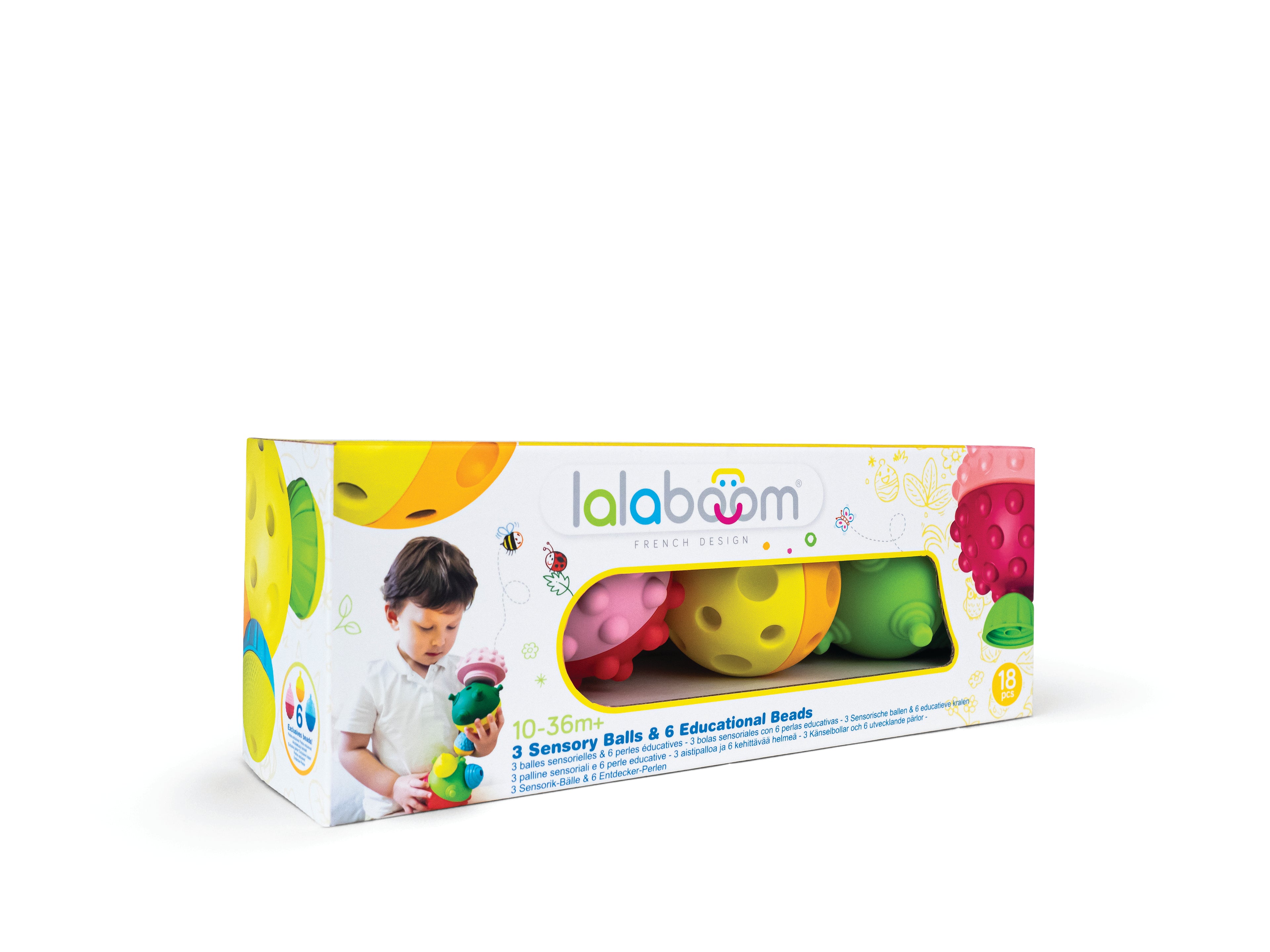 Lalaboom 2 sensorische ballen en kralen 18 stuks