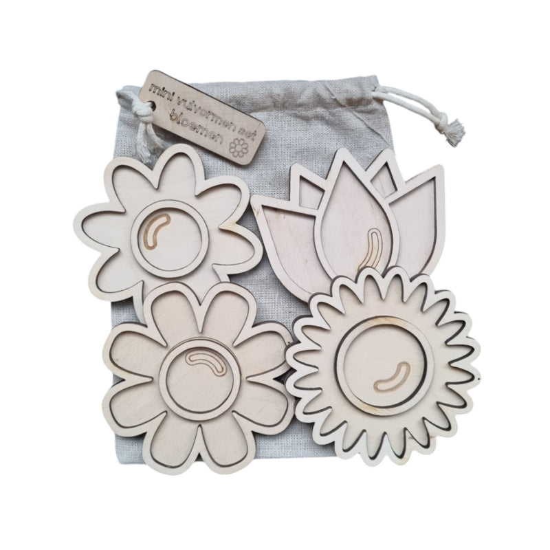 Houten mini vulvormen set bloemen