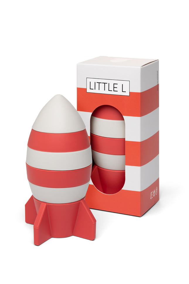 Little L Stapeltoren Raket met rood en wit