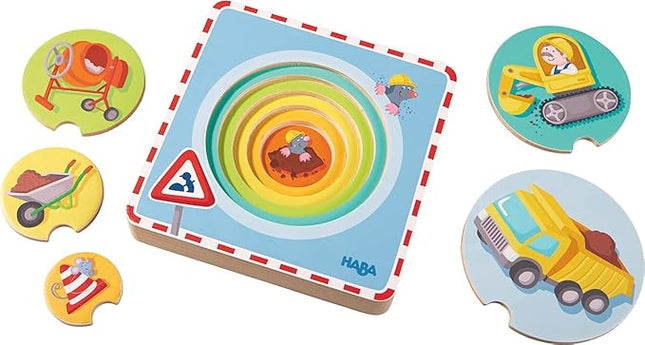 Haba inlegpuzzel in niveau's bouwplaats