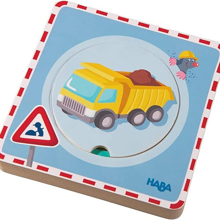 Haba inlegpuzzel in niveau's bouwplaats