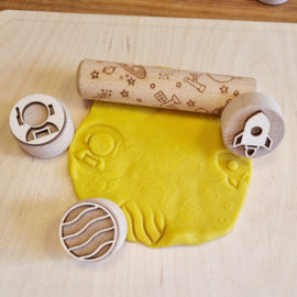 Houten stempelset ruimtevaart