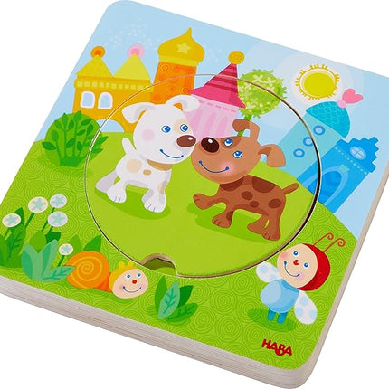 Haba inlegpuzzel in niveau's huisdieren