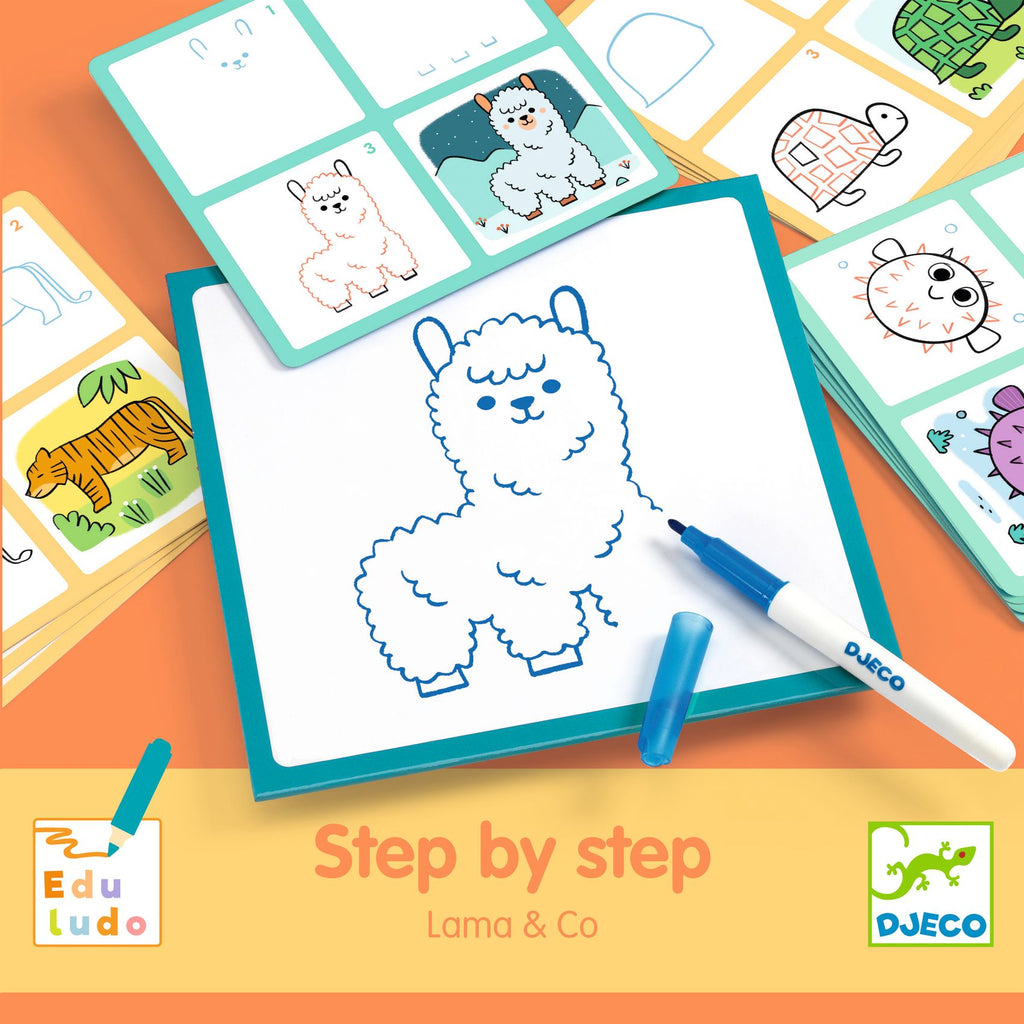 Step by Step tekenkaarten Lama & Co