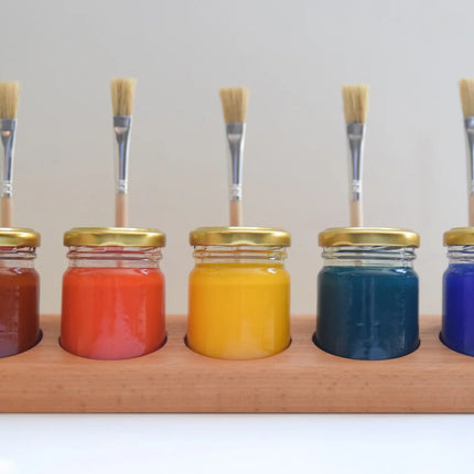 Grennn verfpot houder beuken inclusief 5 potjes+kwastjes