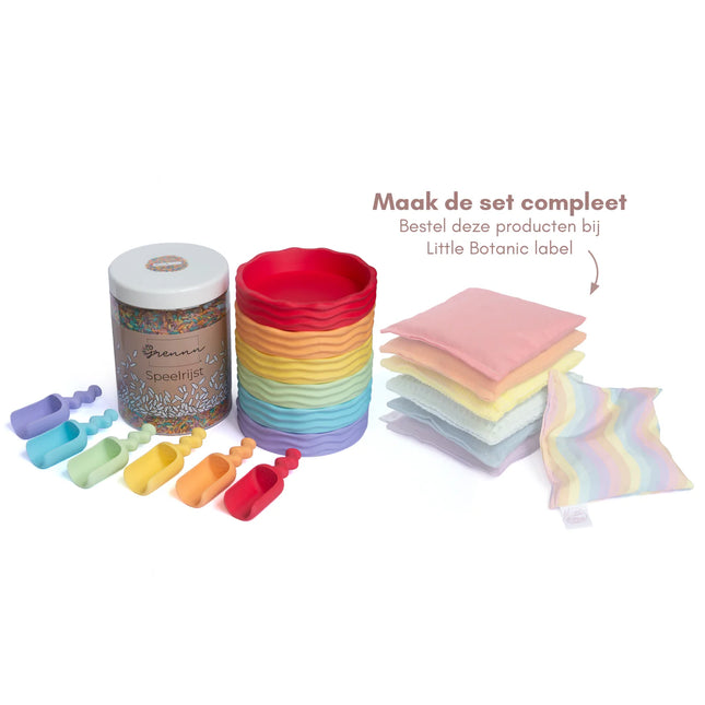 Grennn x Little Botanic label waves pastel speelset compleet. Pittenzakjes NIET inbegrepen