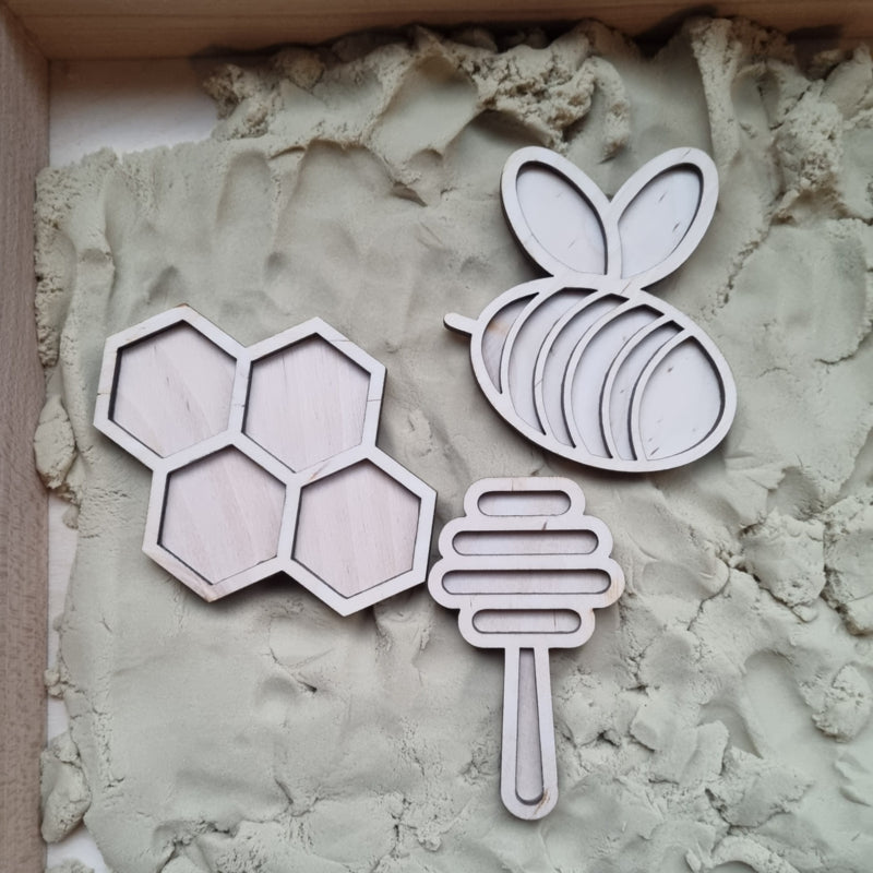 Houten mini vulvormen set de bij