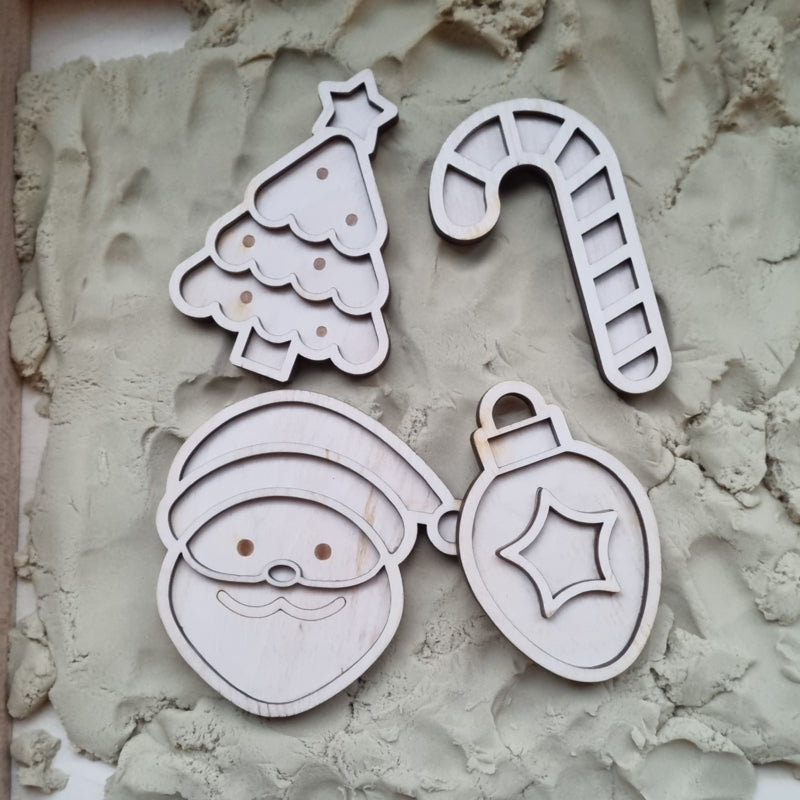 Houten mini vulvormen set kerst