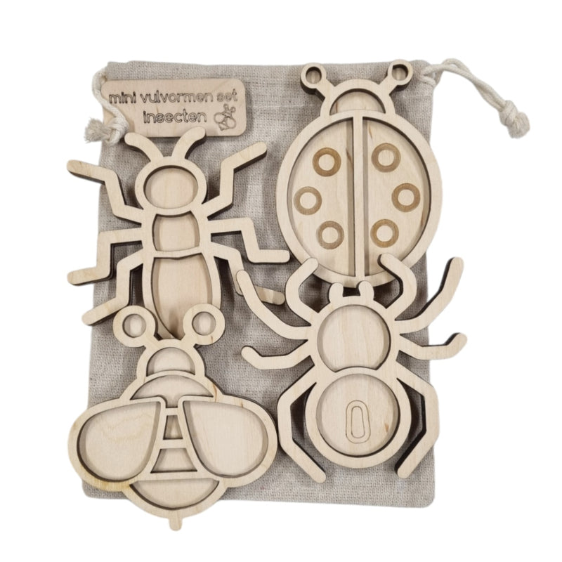 Houten mini vulvormen set insecten