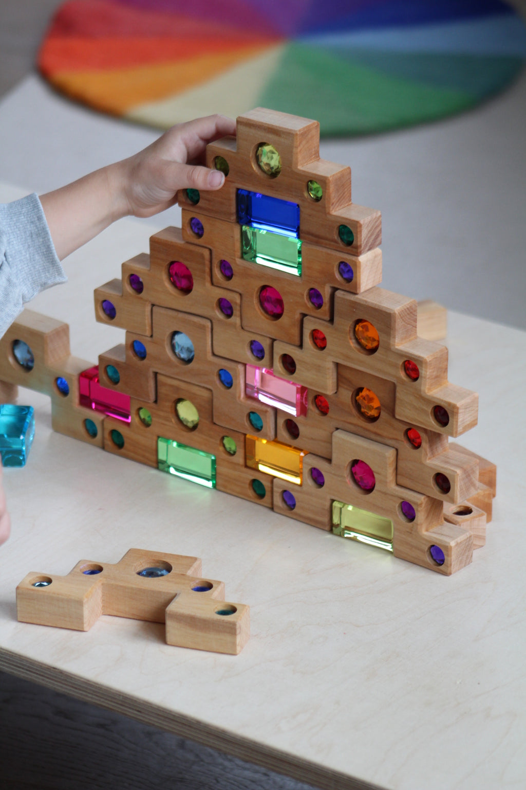 Colored staircase with luminous blocks, 16 pieces