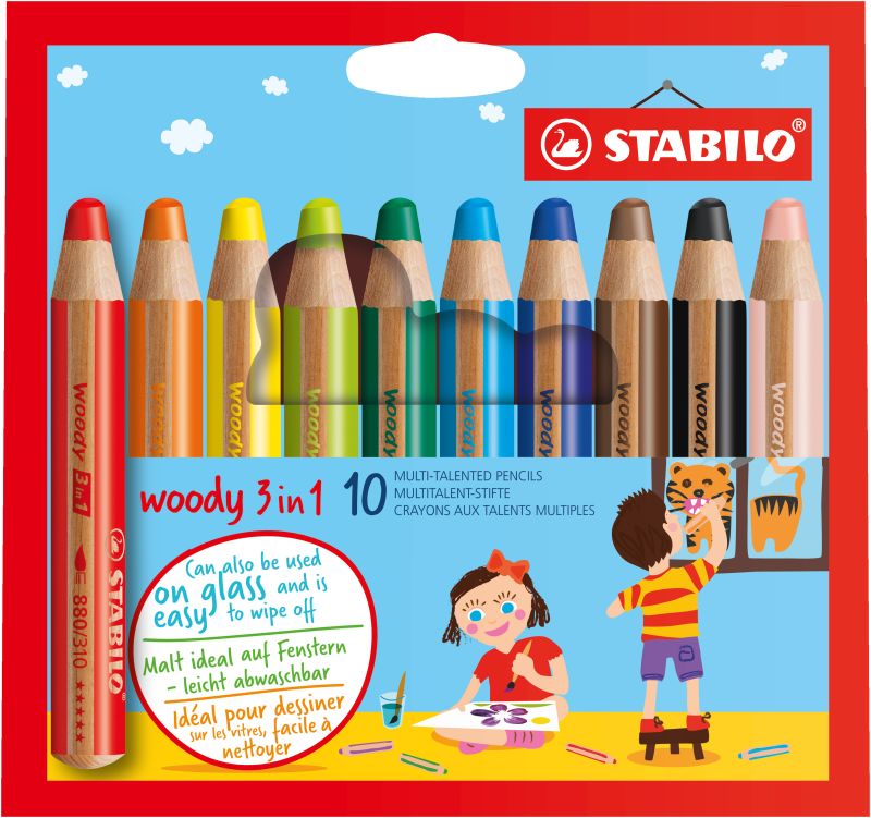 Woody 3-in-1 + Slijper - 10 Dikke Kleurpotloden