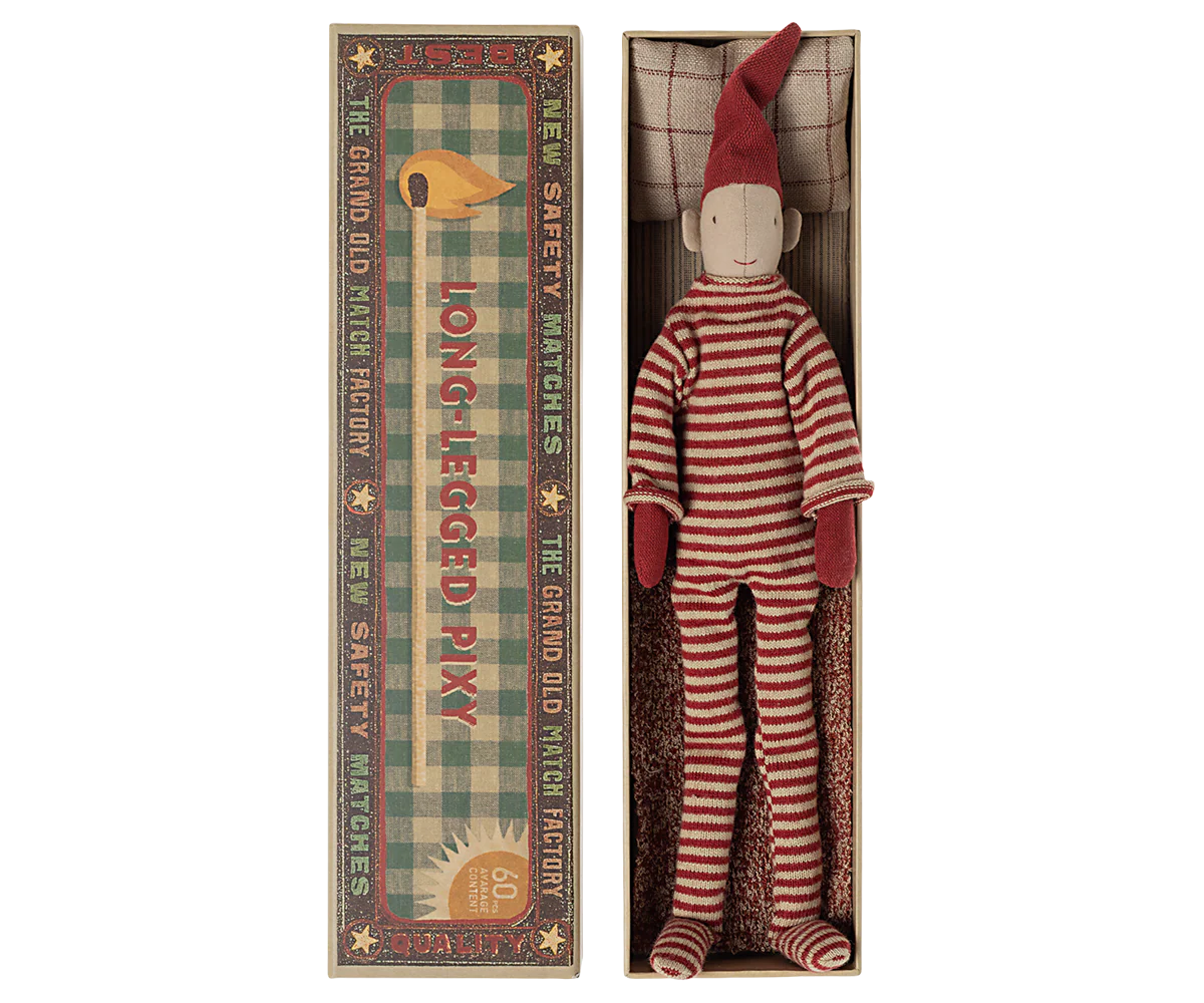 Pixie met lange pijpen in luciferdoos, klein