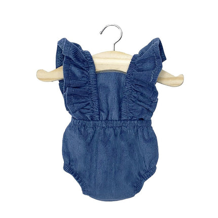 Minikane poppenkleding romper Lou in ribfluweel blauw