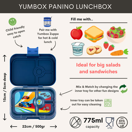 Yumbox Panino 4 vakken Monte Carlo Blue / Race cars tray