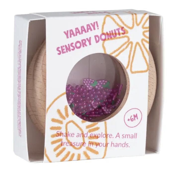 Petit Boum bijtring en sensorische rammelaar druif