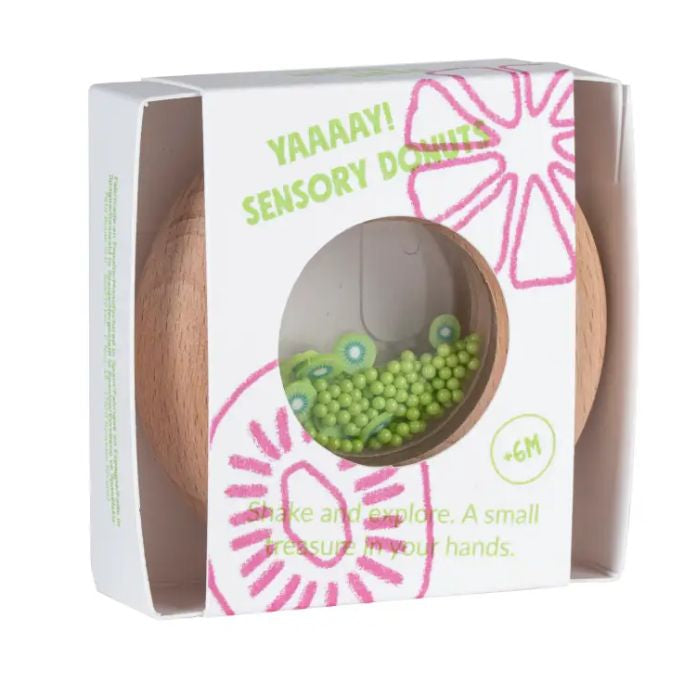 Petit Boum bijtring en sensorische rammelaar kiwi