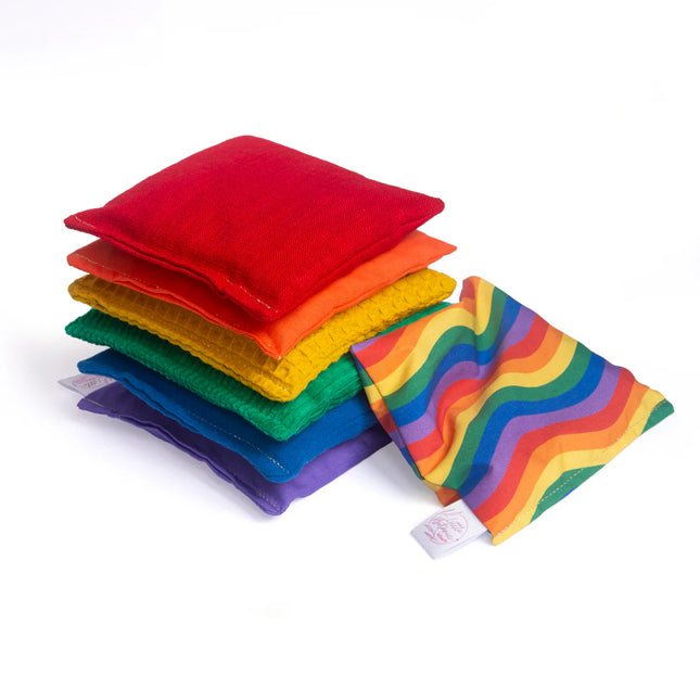 Grennn x Little Botanic Sensorische pittenzakjes - Regenboog + waves - 7 stuks