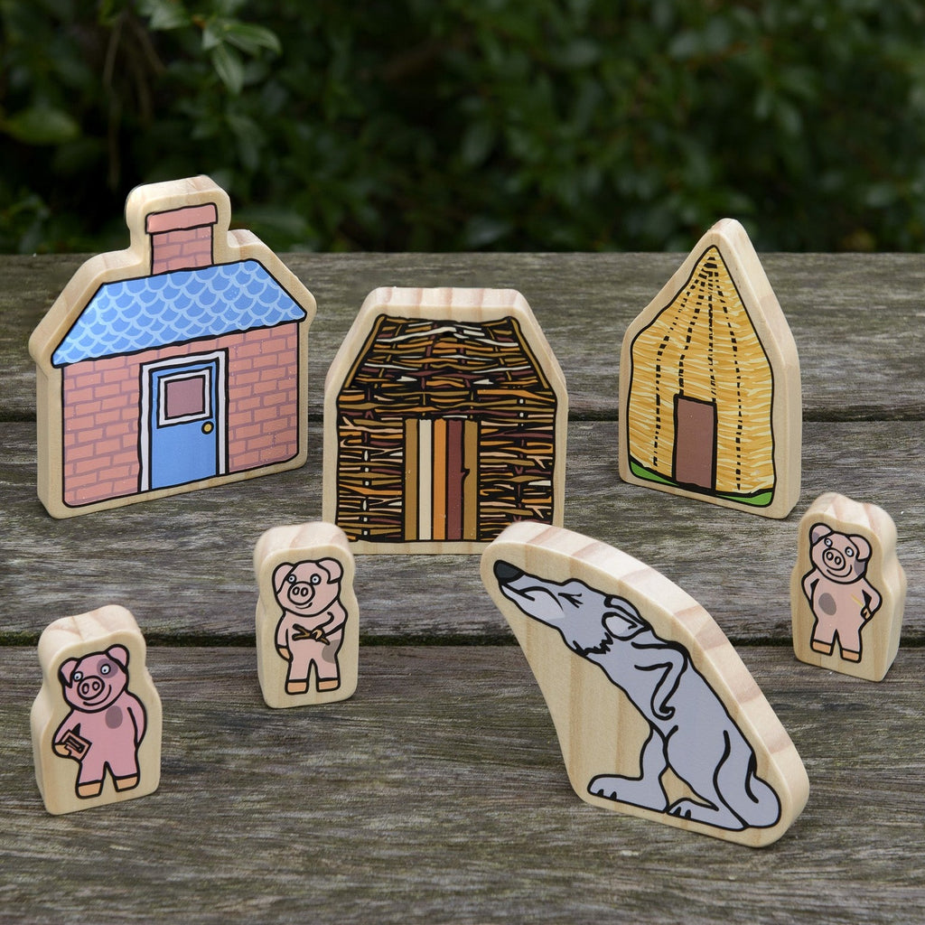 Yellow Door 7 houten figuren Drie Biggetjes