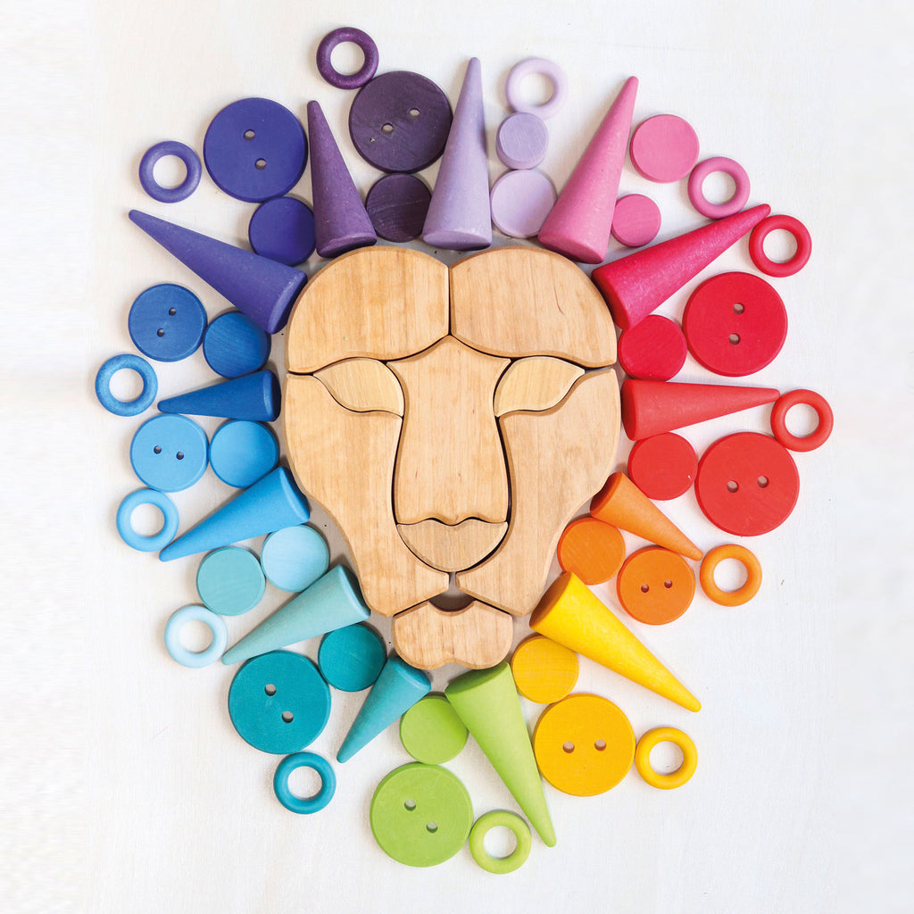 Grimm`s houten blokkenset regenboog leeuw