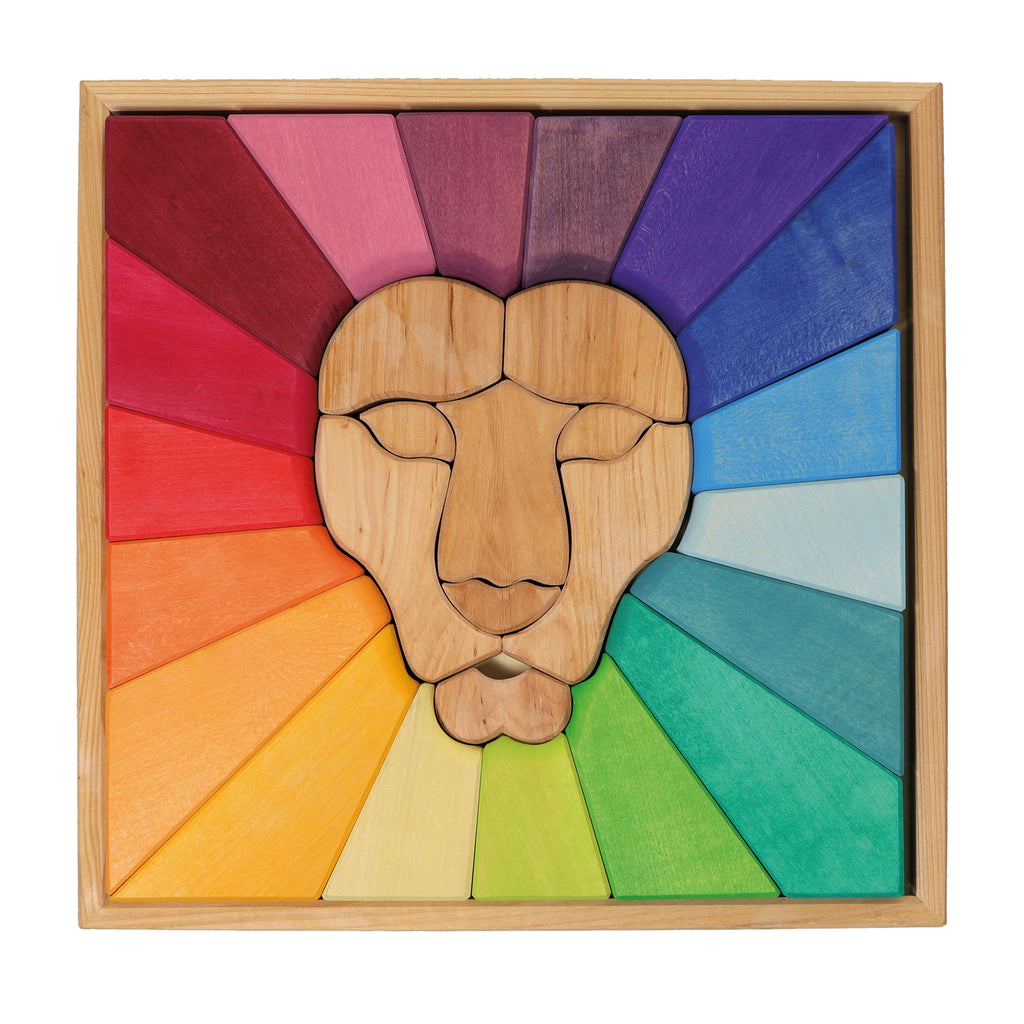Grimm`s houten blokkenset regenboog leeuw