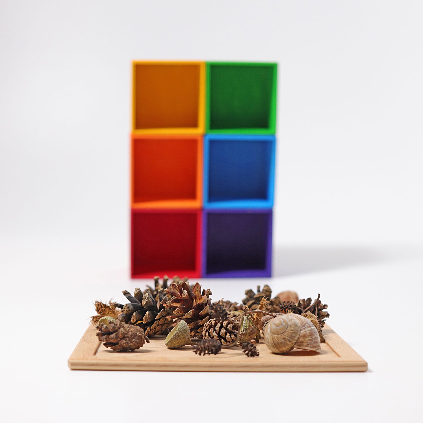 Grimm`s 6 houten sorteerbakjes in regenboogkleuren