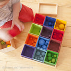 Grimm`s 12 houten sorteerbakjes in regenboogkleuren