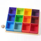 Grimm`s 12 houten sorteerbakjes in regenboogkleuren