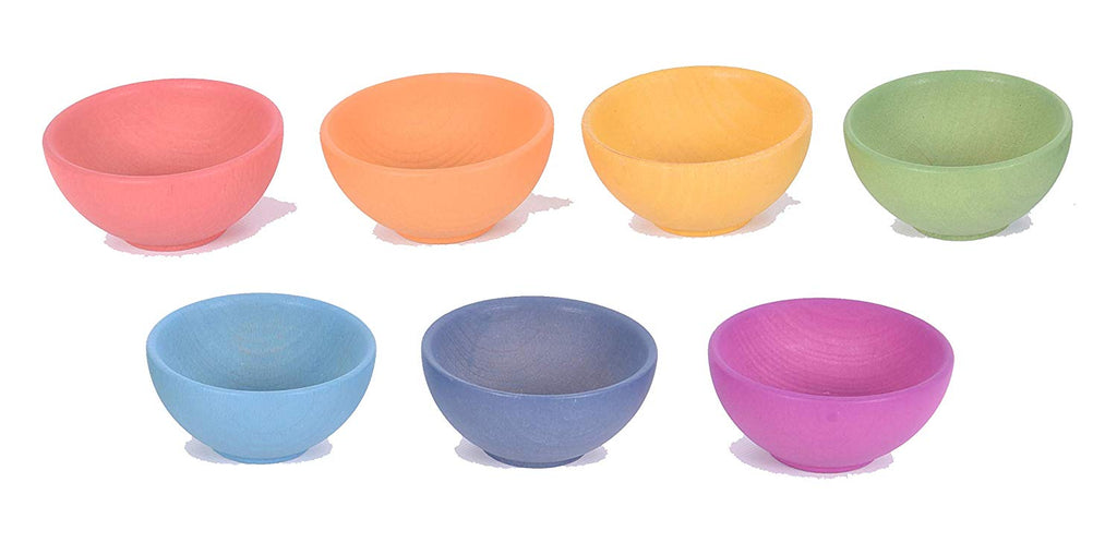 Tickit 7 houten schaaltjes in regenboogkleuren wooden bowls