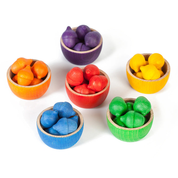 36 eikels van Grapat in 6 schaaltjes open einde speelgoed sorteerspeelgoed
