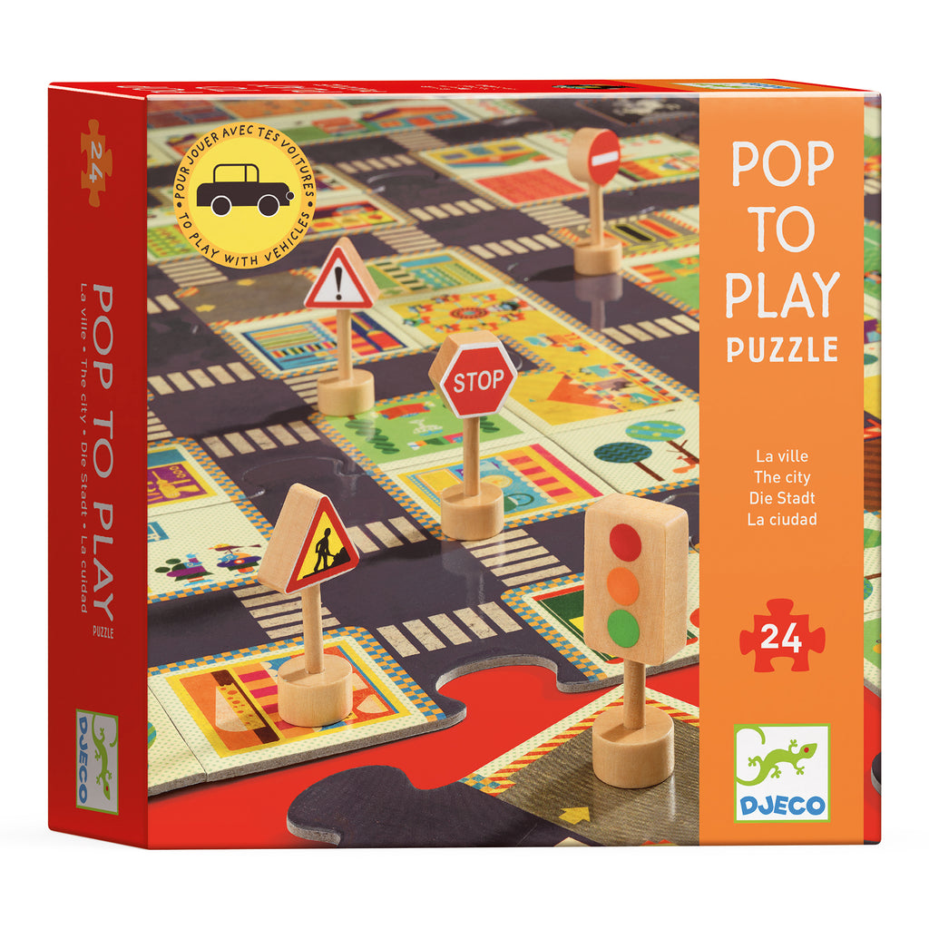 Djeco puzzel Pop To Play stad met verkeersborden