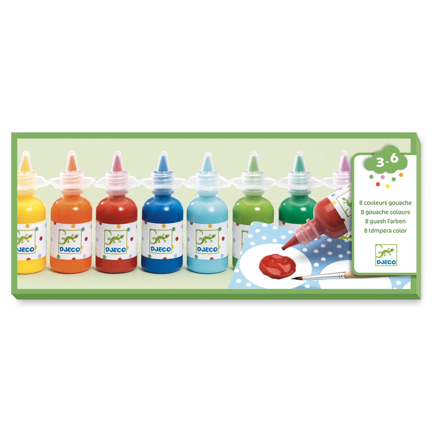 Djeco 8 Gouache flesjes voor kleuters