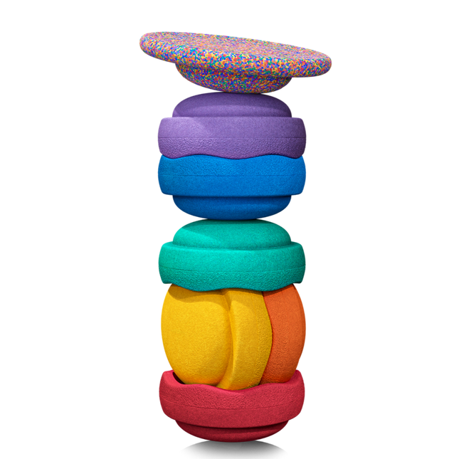 Stapelstein stapelstenen rainbow 6 stuks + confetti balance board