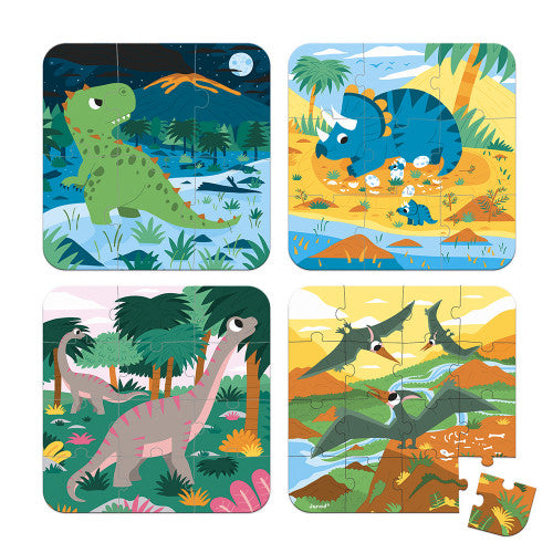 4 puzzels dinosaurus janod