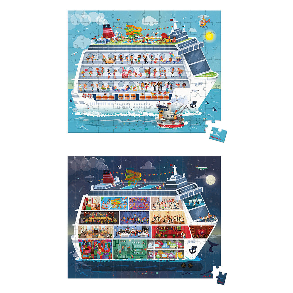 Janod 2 puzzels cruise schip 100 en 200 stukken