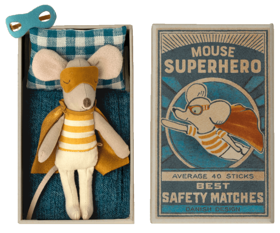 Maileg superheld kleine broer in luciferdoosje